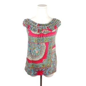 Meadow Rue Anthropologie Pink Paisley Off-Shoulder Top XS Boho Festival Summer